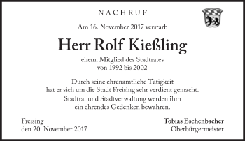 Traueranzeige von Rolf Kießling von Süddeutsche Zeitung