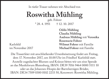 Traueranzeige von Roswitha Mühling von Süddeutsche Zeitung
