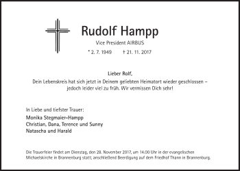 Traueranzeige von Rudolf Hampp von Süddeutsche Zeitung