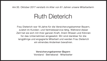 Traueranzeige von Ruth Dieterich von Süddeutsche Zeitung