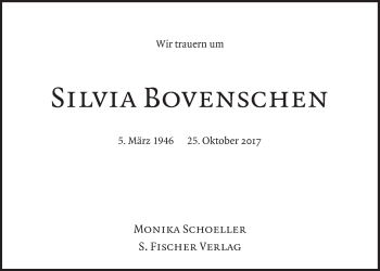 Traueranzeige von Silvia Bovenschen von Süddeutsche Zeitung