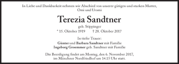 Traueranzeige von Terezia Sandtner von Süddeutsche Zeitung