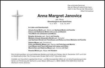 Traueranzeige von Anna Margret Janovicz von Süddeutsche Zeitung