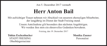 Traueranzeige von Anton Bail von Süddeutsche Zeitung