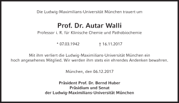 Traueranzeige von Autar Walli von Süddeutsche Zeitung