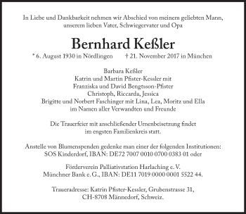 Traueranzeige von Bernhard Keßler von Süddeutsche Zeitung
