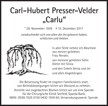 Traueranzeige von Carl-Hubert Presser-Velder von Süddeutsche Zeitung