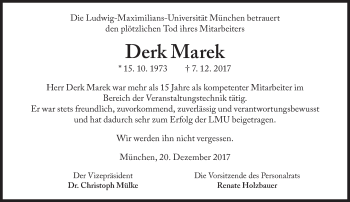 Traueranzeige von Derk Marek von Süddeutsche Zeitung