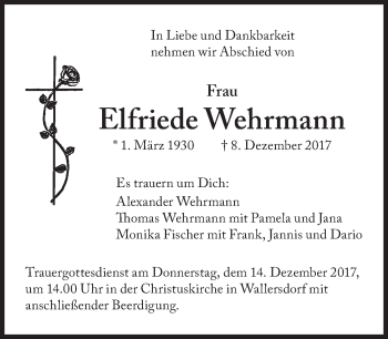 Traueranzeige von Elfriede Wehrmann von Süddeutsche Zeitung