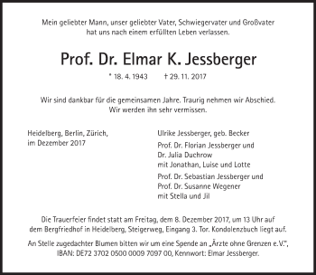 Traueranzeige von Elmar K. Jessberger von Süddeutsche Zeitung