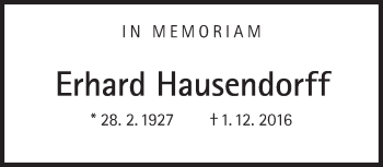 Traueranzeige von Erhard Hausendorff von Süddeutsche Zeitung
