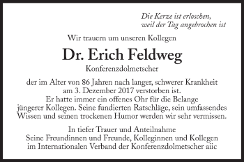 Traueranzeige von Erich Feldweg 