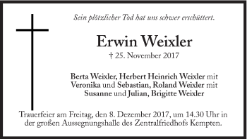 Traueranzeige von Erwin Weixler von Süddeutsche Zeitung