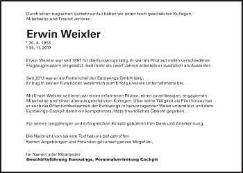 Traueranzeige von Erwin Weixler von Süddeutsche Zeitung