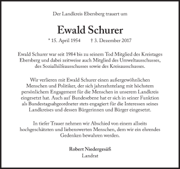 Traueranzeige von Ewald Schurer von Süddeutsche Zeitung