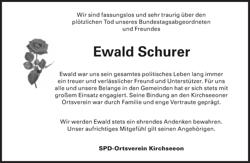  Traueranzeige für Ewald Schurer vom 07.12.2017 aus Süddeutsche Zeitung