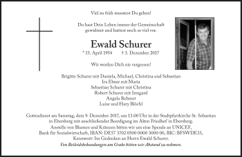 Traueranzeige von Ewald Schurer von Süddeutsche Zeitung