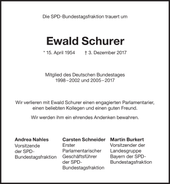 Traueranzeige von Ewald Schurer von Süddeutsche Zeitung