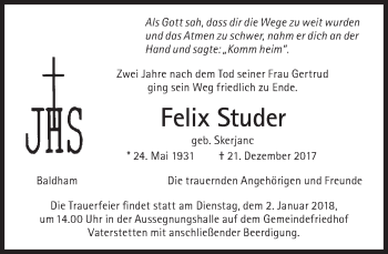 Traueranzeige von Felix Studer von Süddeutsche Zeitung