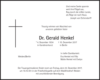 Traueranzeige von Gerald Henkel von Süddeutsche Zeitung