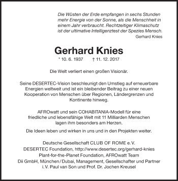 Traueranzeige von Gerhard Knies von Süddeutsche Zeitung