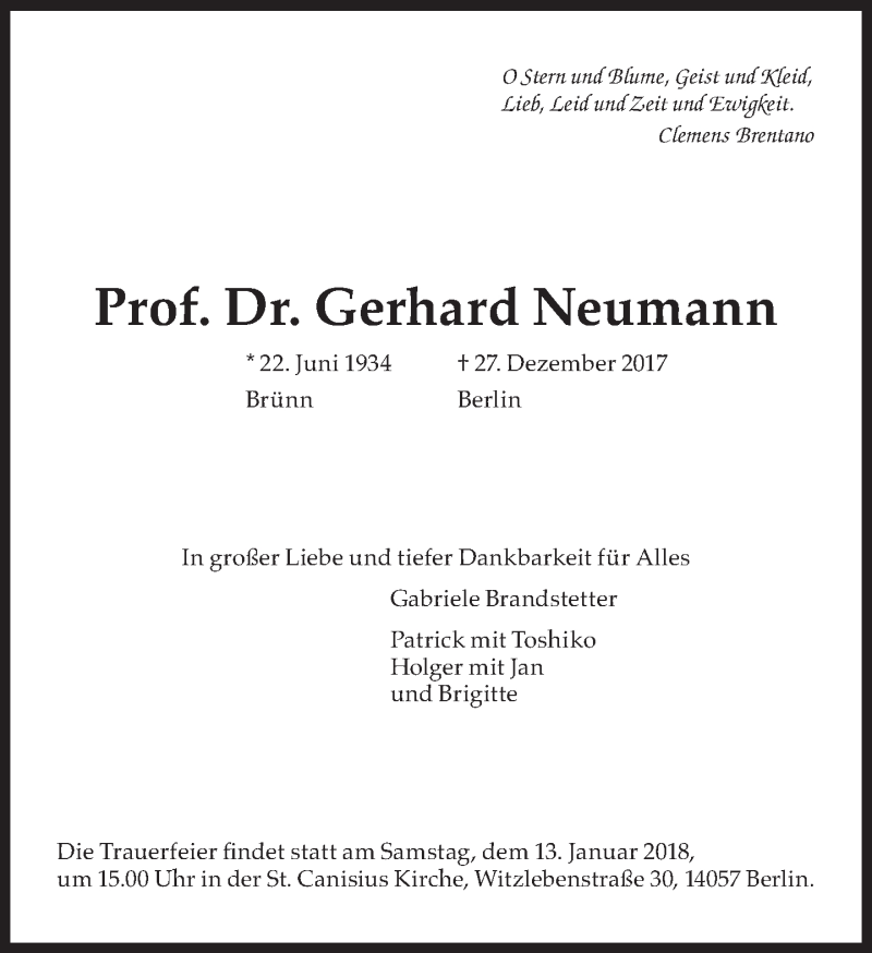 Traueranzeige für Gerhard Neumann vom 30.12.2017 aus Süddeutsche Zeitung