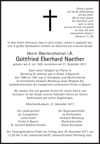 Traueranzeige von Gottfried Eberhard Naether von Süddeutsche Zeitung