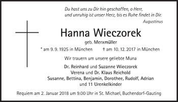 Traueranzeige von Hanna Wieczorek von Süddeutsche Zeitung
