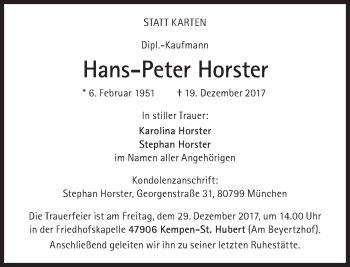 Traueranzeige von Hans-Peter Horster von Süddeutsche Zeitung
