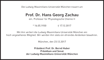 Traueranzeige von Hans Georg Zachau von Süddeutsche Zeitung