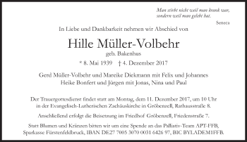 Traueranzeige von Hille Müller-Volbehr von Süddeutsche Zeitung