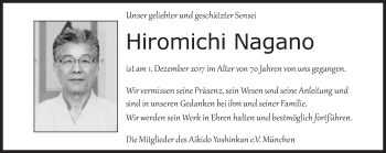 Traueranzeige von Hiromichi Nagano von Süddeutsche Zeitung