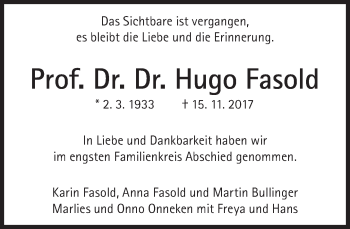 Traueranzeige von Hugo Fasold von Süddeutsche Zeitung