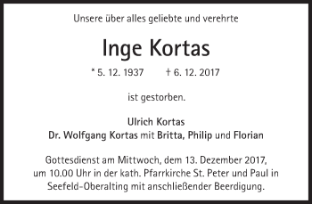 Traueranzeige von Inge Kortas von Süddeutsche Zeitung