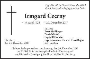 Traueranzeige von Irmgard Czerny von Süddeutsche Zeitung