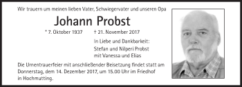 Traueranzeige von Johann Probst von Süddeutsche Zeitung