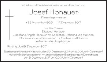 Traueranzeige von Josef Honauer von Süddeutsche Zeitung