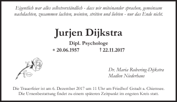 Traueranzeige von Jurjen Dijkstra von Süddeutsche Zeitung