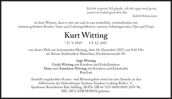 Traueranzeige von Kurt Witting von Süddeutsche Zeitung