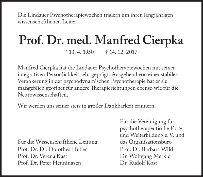  Traueranzeige für Manfred Cierpka vom 20.12.2017 aus Süddeutsche Zeitung