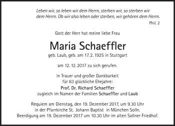 Traueranzeige von Maria Schaeffler von Süddeutsche Zeitung