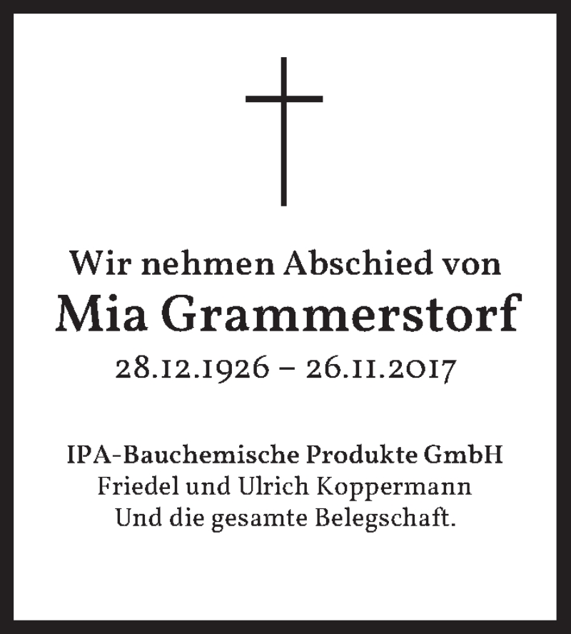  Traueranzeige für Mia Grammerstorf vom 02.12.2017 aus Süddeutsche Zeitung