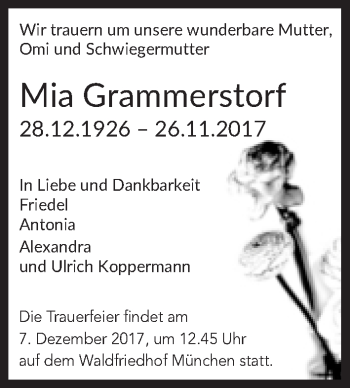Traueranzeige von Mia Grammerstorf von Süddeutsche Zeitung