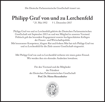 Traueranzeige von Philipp von und zu Lerchenfeld von Süddeutsche Zeitung