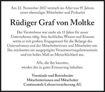 Traueranzeige von Rüdiger  Graf von Moltke von Süddeutsche Zeitung