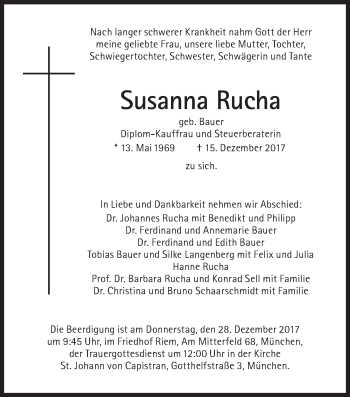 Traueranzeige von Susanna Rucha von Süddeutsche Zeitung