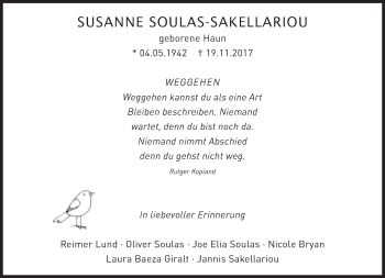 Traueranzeige von Susanne Soulas-Sakellariou von Süddeutsche Zeitung