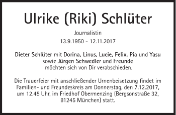 Traueranzeige von Ulrike Schlüter von Süddeutsche Zeitung