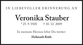 Traueranzeige von Veronika Stauber von Süddeutsche Zeitung