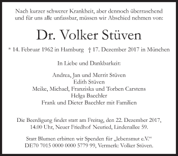 Traueranzeige von Volker Stüven von Süddeutsche Zeitung